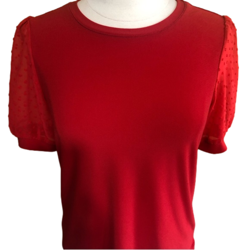CeCe Orange short puff shear sleeve shirt w/dots on the sleeves Size Medium - Picture 6 of 12